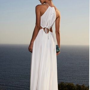 Cult Gaia Aphrodite Silk Cut-Out Off-White Halterneck Maxi Gown / Dress …